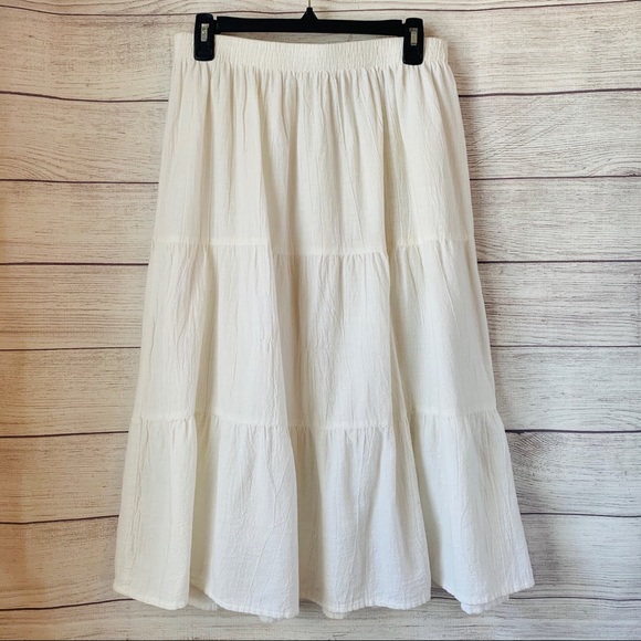 N/A Dresses & Skirts - White Cotton Boho Three-Tiered Midi Skirt